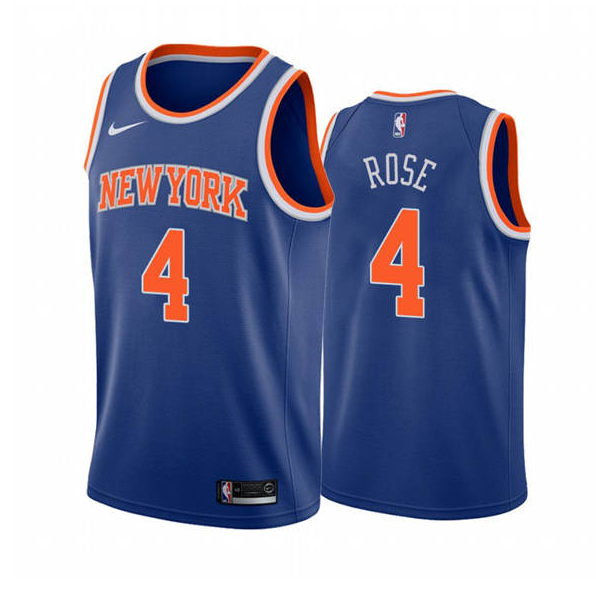 Men's New York Knicks #4 Derrick Rose Blue Stitched Jersey Men's New York Knicks #4 Derrick Rose Blue Stitched Jersey